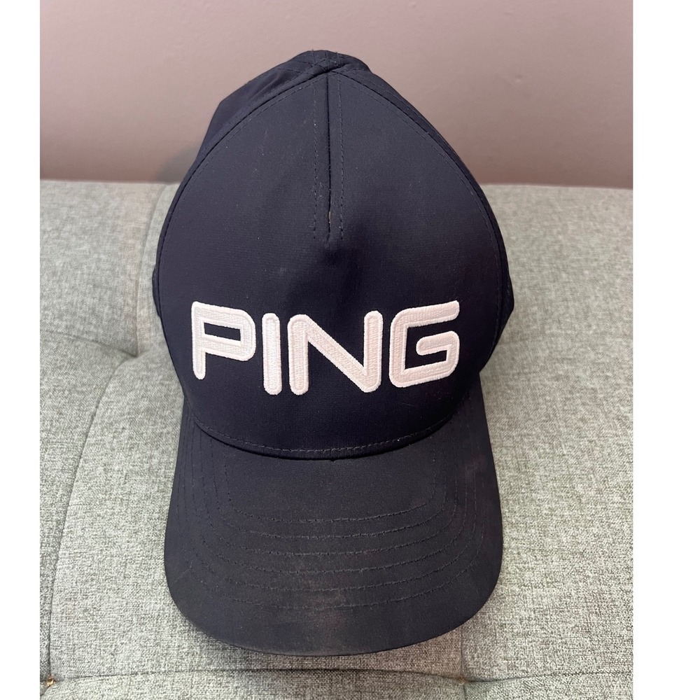 Ping Golf Hat Navy Blue SensorCool Flexfit L-XL Embroidered Logo Baseball Cap